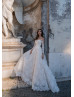 Long Sleeves Ivory Lace Tulle Buttons Back Fabulous Wedding Dress